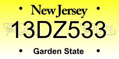 13DZ533 New Jersey License Plate