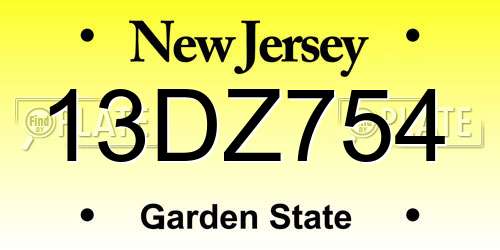 13DZ754 New Jersey License Plate