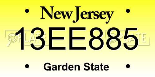 13EE885 New Jersey License Plate