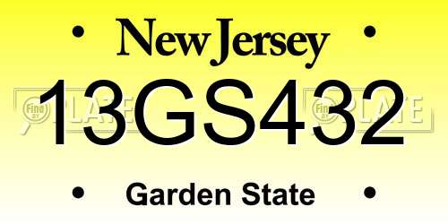 13GS432 New Jersey License Plate