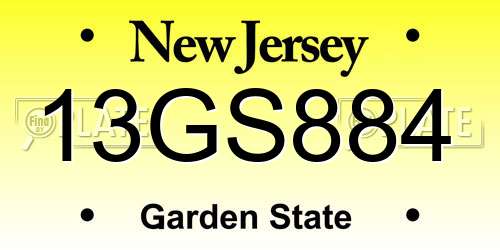 13GS884 New Jersey License Plate