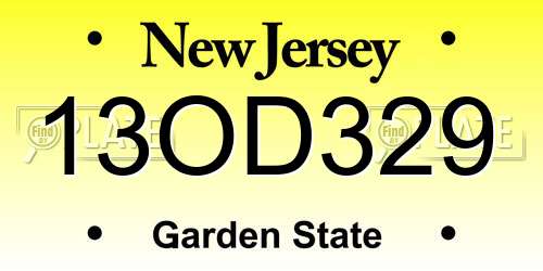 13OD329 New Jersey License Plate