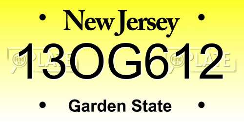 13OG612 New Jersey License Plate