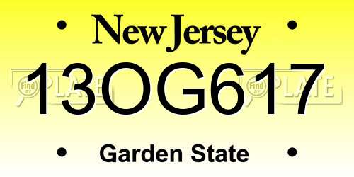 13OG617 New Jersey License Plate