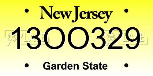13OO329 New Jersey License Plate