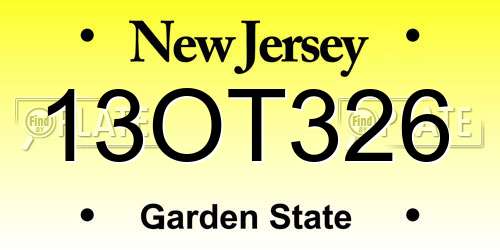 13OT326 New Jersey License Plate
