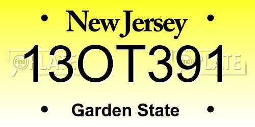 13OT391 New Jersey License Plate
