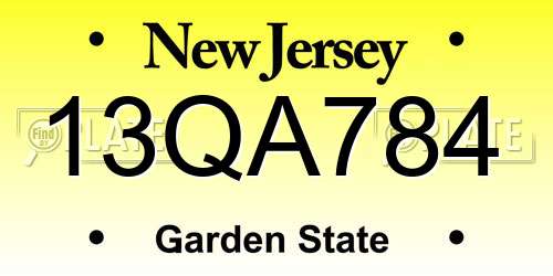 13QA784 New Jersey License Plate