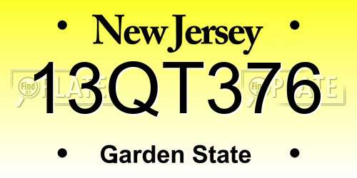 13QT376 New Jersey License Plate