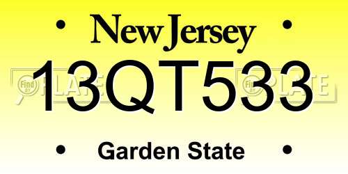 13QT533 New Jersey License Plate