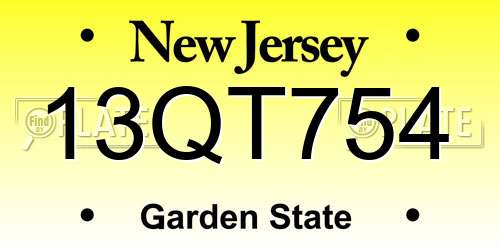 13QT754 New Jersey License Plate