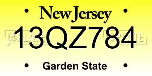 13QZ784 New Jersey License Plate
