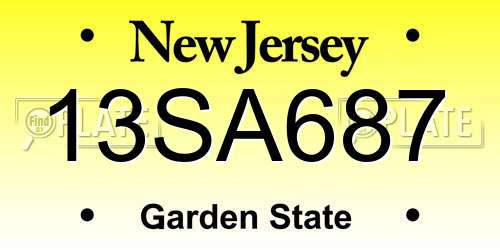 13SA687 New Jersey License Plate