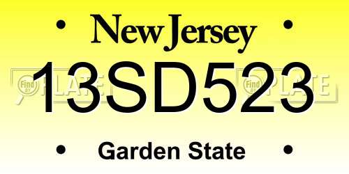 13SD523 New Jersey License Plate
