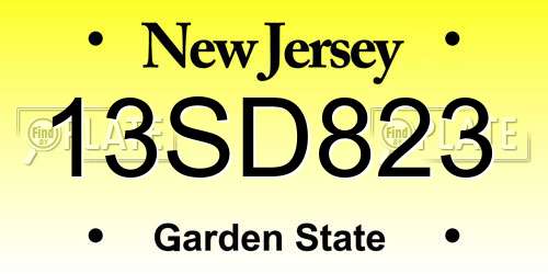 13SD823 New Jersey License Plate