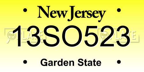 13SO523 New Jersey License Plate
