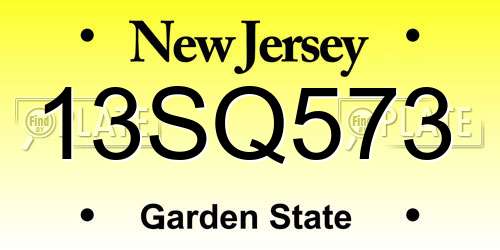 13SQ573 New Jersey License Plate
