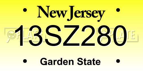 13SZ280 New Jersey License Plate
