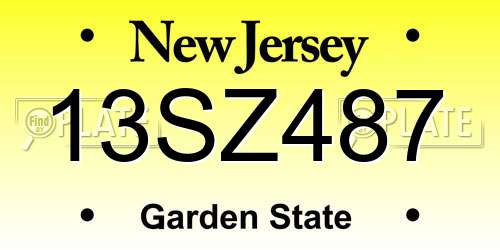 13SZ487 New Jersey License Plate