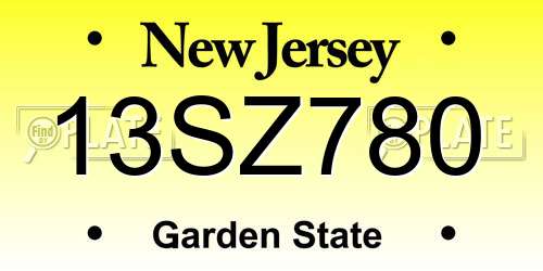 13SZ780 New Jersey License Plate