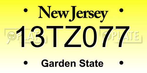 13TZ077 New Jersey License Plate