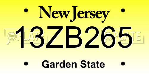 13ZB265 New Jersey License Plate