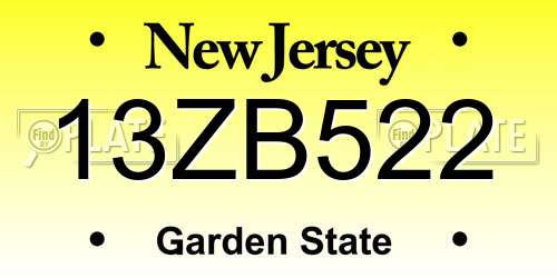 13ZB522 New Jersey License Plate