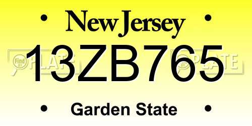13ZB765 New Jersey License Plate