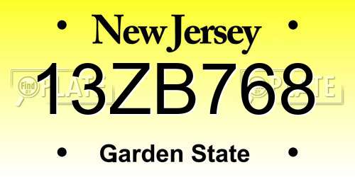13ZB768 New Jersey License Plate