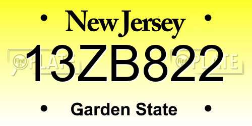 13ZB822 New Jersey License Plate
