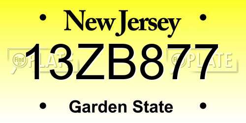 13ZB877 New Jersey License Plate
