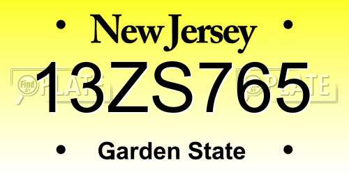 13ZS765 New Jersey License Plate