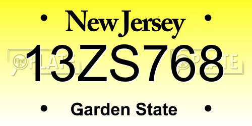 13ZS768 New Jersey License Plate