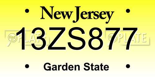 13ZS877 New Jersey License Plate
