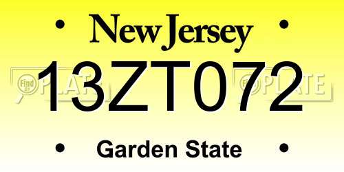 13ZT072 New Jersey License Plate