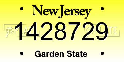 1428729 New Jersey License Plate