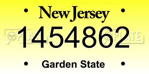 1454862 New Jersey License Plate