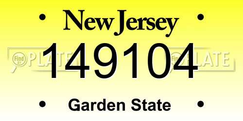 149104 New Jersey License Plate