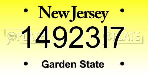 14923I7 New Jersey License Plate
