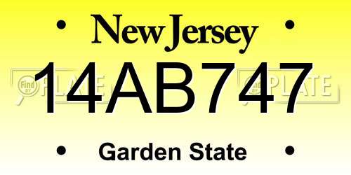 14AB747 New Jersey License Plate
