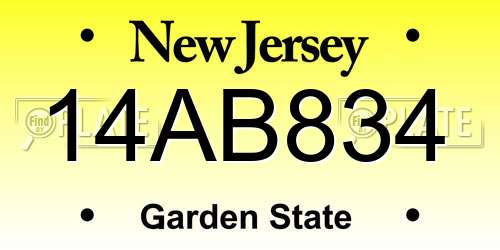 14AB834 New Jersey License Plate