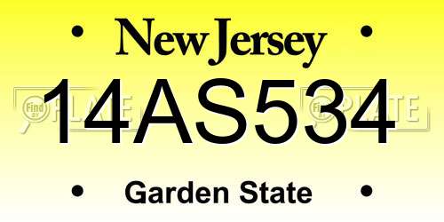 14AS534 New Jersey License Plate