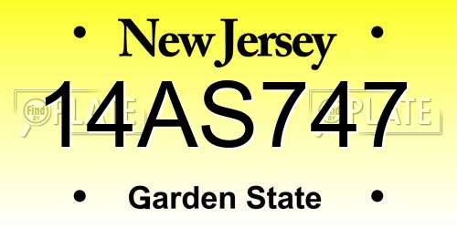 14AS747 New Jersey License Plate