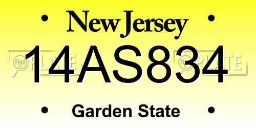 14AS834 New Jersey License Plate