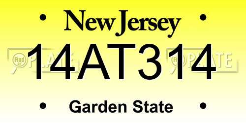 14AT314 New Jersey License Plate