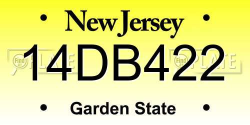 14DB422 New Jersey License Plate