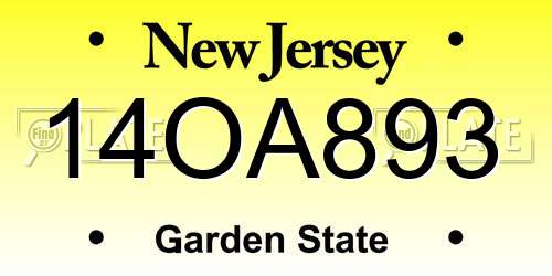 14OA893 New Jersey License Plate
