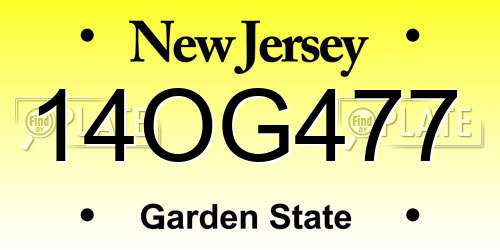 14OG477 New Jersey License Plate