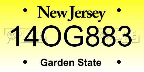 14OG883 New Jersey License Plate