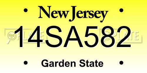 14SA582 New Jersey License Plate